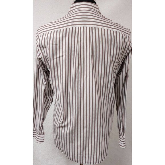 Perry Ellis Portfolio 15-34/35 Brown Striped Long Sleeve Button Up Shirt USA - Picture 7 of 12